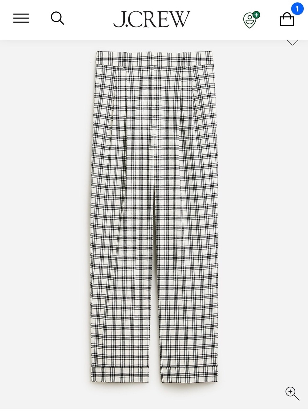 Collection wide-leg essential pant in plaid Italian city wool blend size 8